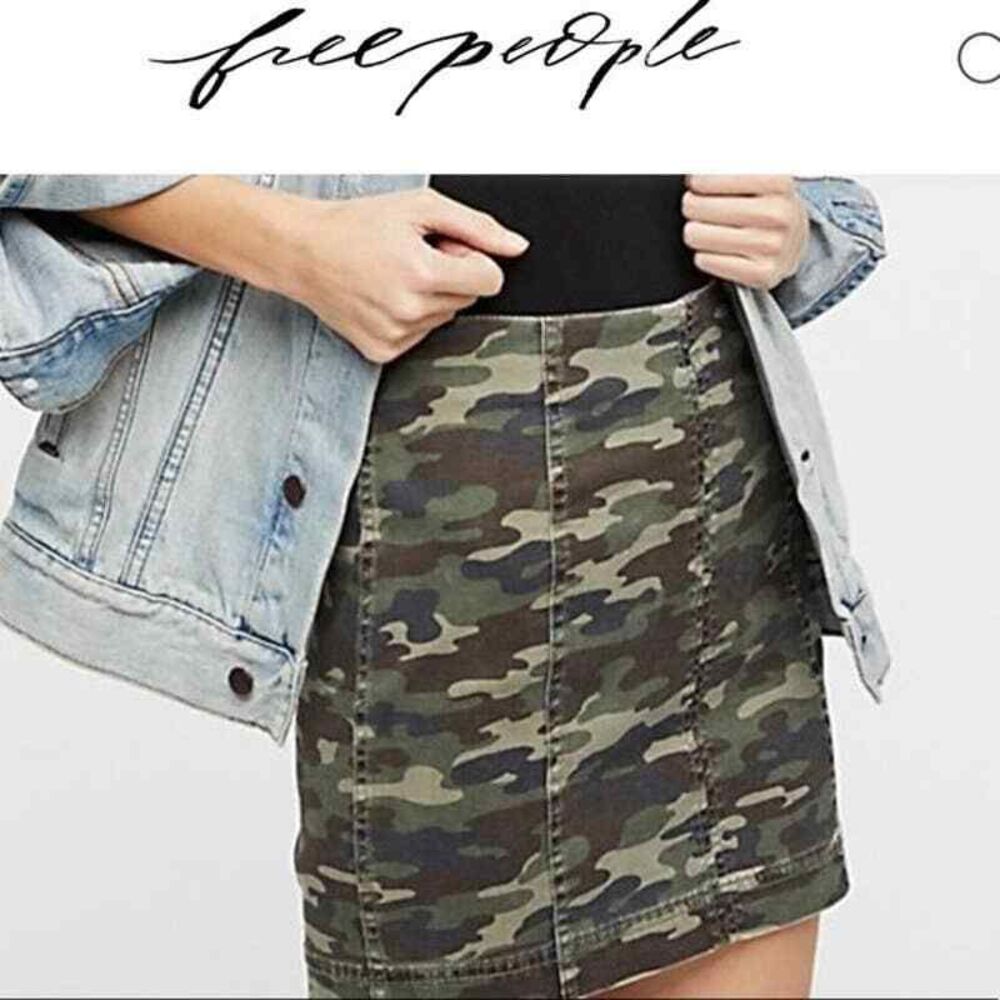 Free People Womens Mini Skirt Size 6‎ Green Camouflage Modern Femme Unlined